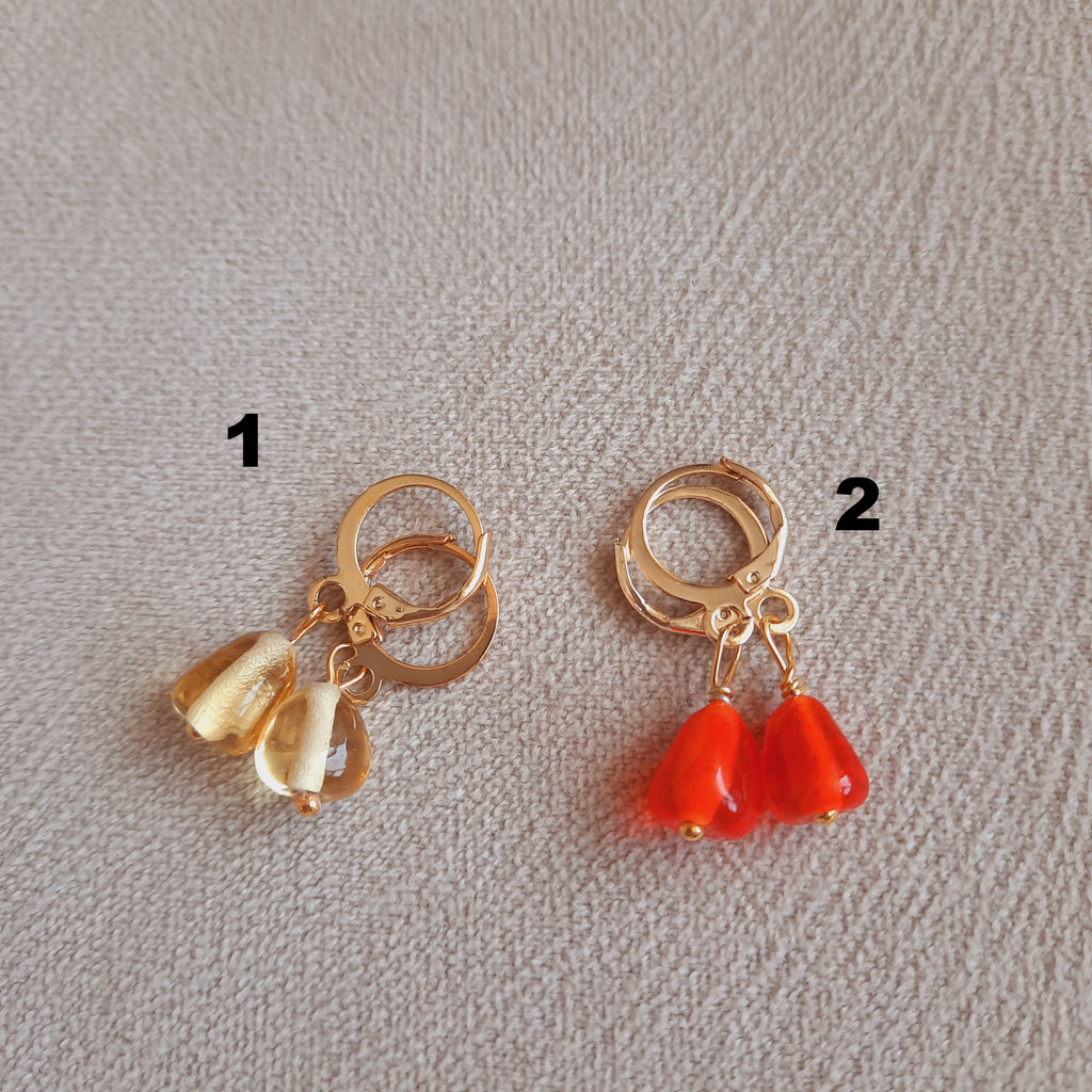 Murano Şeffaf Turuncu / Şeffaf Altın Rengi Nar Küpe