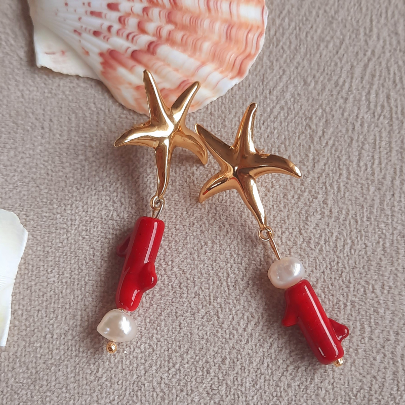 İnci Murano Mercan Murano Küpe