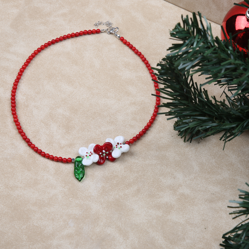 Yeni Yıl Çiçekleri Murano Mercan Kolye