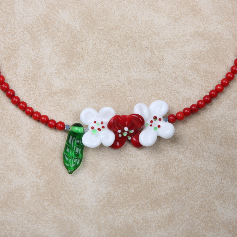 Yeni Yıl Çiçekleri Murano Mercan Kolye